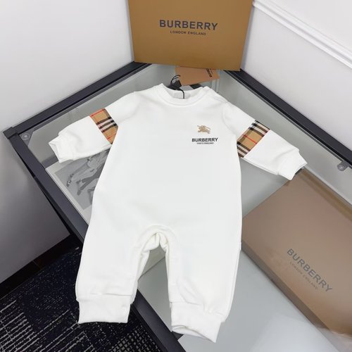Burberry Unisex Plaid Fleece Onesie Round Neck Easy On