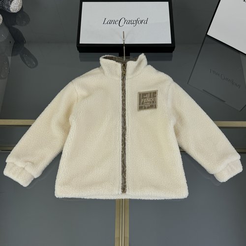 Fendi Boys Girls Fleece Jacket 3D Embroidery Off-White Comfortable Stylish