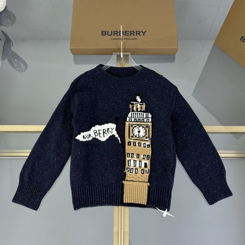 Burberry Kids Wool Blend Crew Neck Sweater: Color Block & Letter Graffiti Jacquard