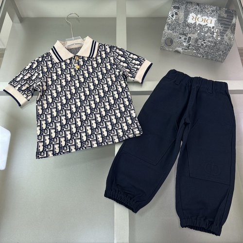 Dior Boys Polo Shirt Set, Soft Breathable Letter Embroidery 
