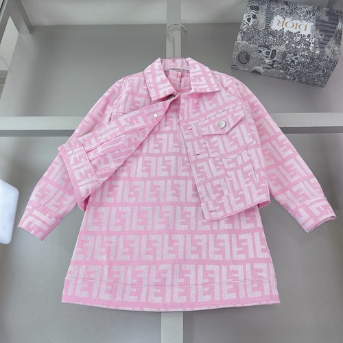 Fendi Girls 2-piece set: Denim jacket + jacquard pinafore dress