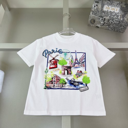 Dior Unisex Kids 3D Letter Print Cotton T-Shirt