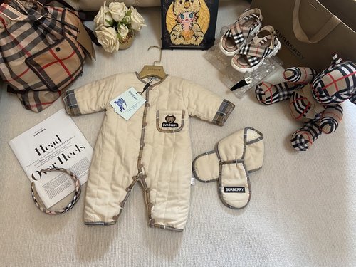 Burberry Luxury Baby Onesie Set, Apricot, Fleece Lined, Thick Soft Cotton