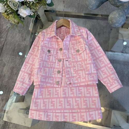 Fendi Girls Denim Jacket & Jacquard Pinafore Dress Set