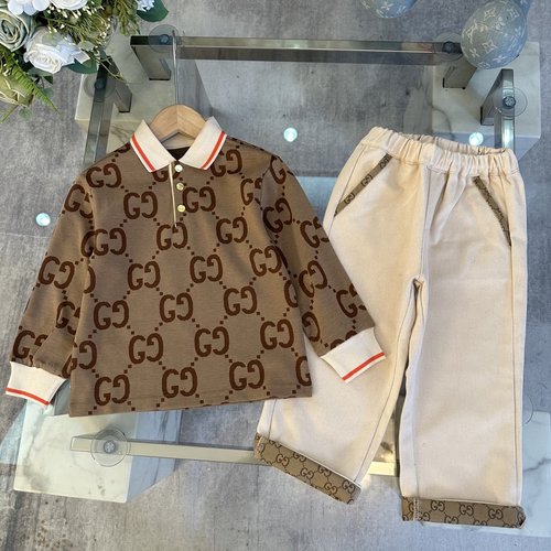 Gucci Boys Polo & Jacquard Long Pants Set - Cotton, Breathable