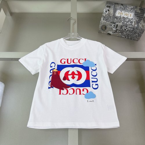 Gucci Kids Velvet Printed Cotton T-Shirt - Unisex, Comfortable & Stylish