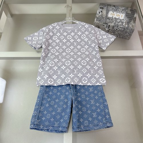 LV Unisex Kids Cotton Letter Print Matching Set