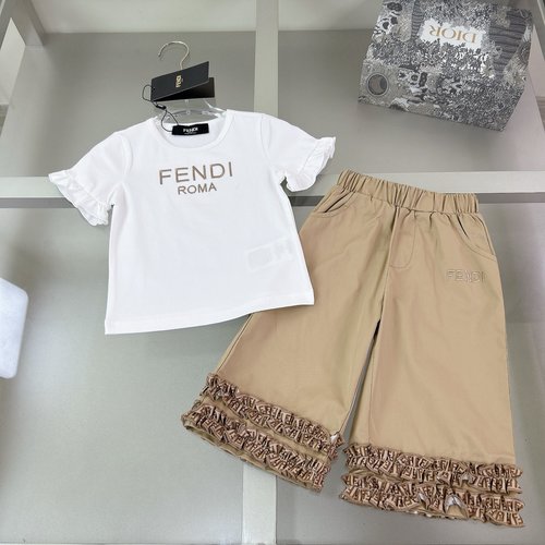 Fendi Girls Cotton Embroidered Letter Top & Wide-Leg Pants Set 