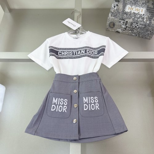 Dior Girls Designer Skirt Set with Letter Print