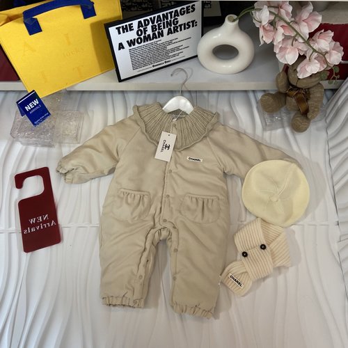 Chanel Winter Baby Girls Padded Romper Set with Hat & Scarf 
