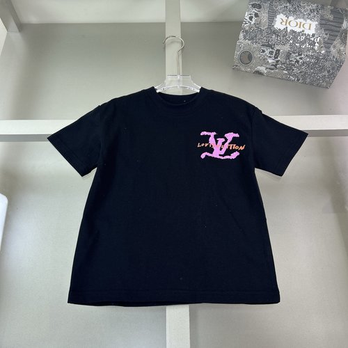 LV Unisex Kids 3D Letter Print Cotton T-Shirts 