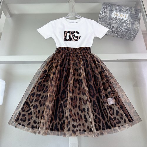 D & G Girls Leopard Print Mesh & Cotton Dress Set