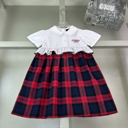 Fendi Girls Patchwork Cotton Dress Breathable Stretchy