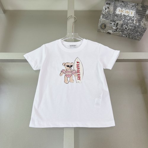 Burberry High-End Kids Skateboard Cartoon Bear Print Cotton T-Shirt