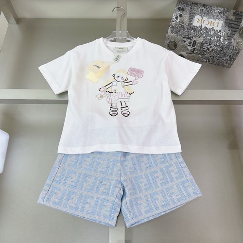 Fendi High-End Unisex Kids Cotton Clothing Set 