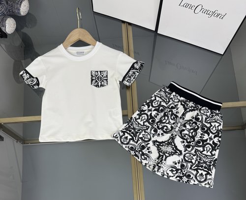 D & G Girls Cotton Skirt Set with 3D Printed Patch Pockets
