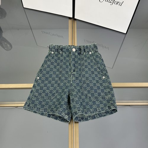 Gucci Kids Washed Denim Shorts with G Embroidery 