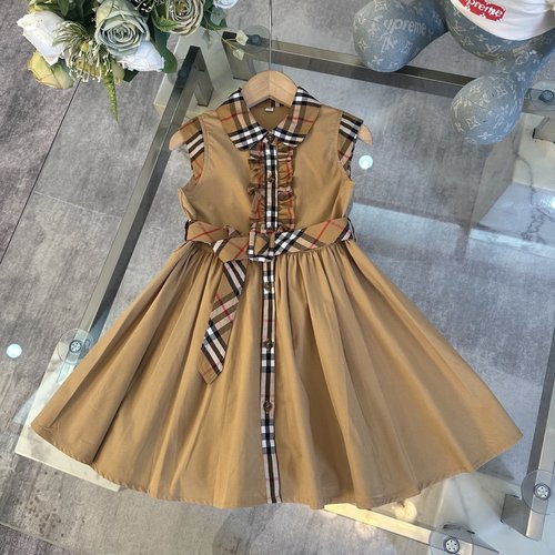 Burberry High-End Girls Cotton Dress with Belt, Comfortable & Stylish 