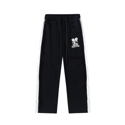 LV Kids Unisex High-End Patchwork Wide-Leg Sweatpants with Floral Embroidery