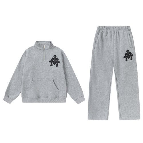 Chrome Hearts Kids Fleece Set Half-Zip Stand Collar with Cross Patch