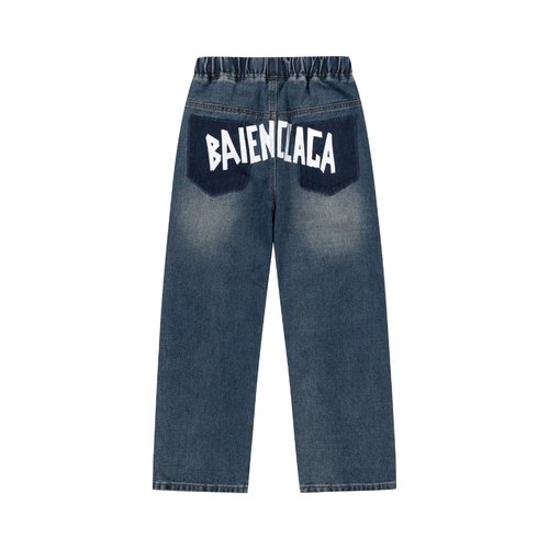 Balenciaga Kids Premium Denim Jeans - Printed, Reverse Pockets, Washed 