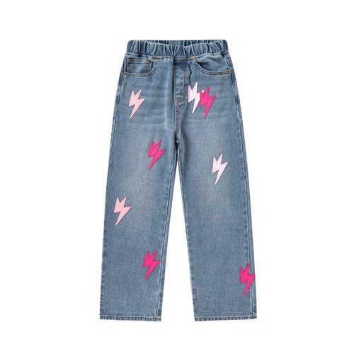 Dior Kids Denim Jeans with Pink Lightning Patch & High Street Wash 