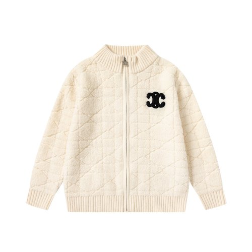 Celine Girls Argyle High Neck Zip Wool Blend Sweater