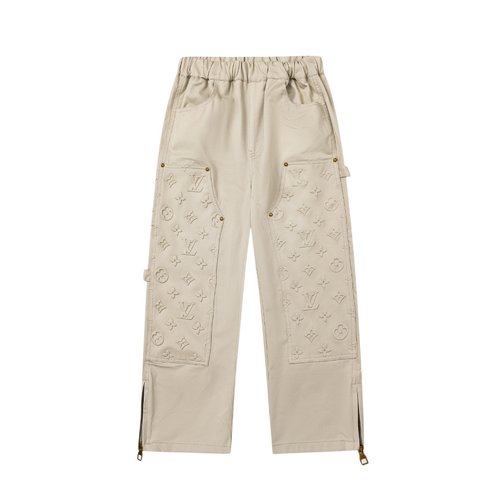 LV Kids Khaki Cargo Pants with Embossed Logo & Zip Cuffs