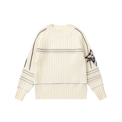 LV Unisex Kids Thick Ribbed Half-Turtleneck Sweater with Clover Patch
