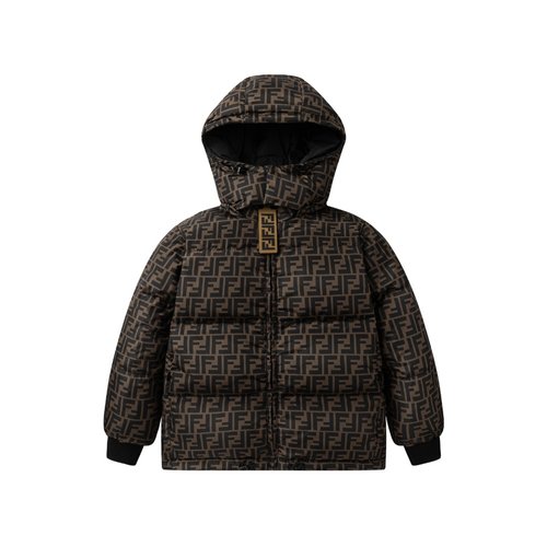Fendi Kids Reversible Down Jacket Detachable Hood 90 hite Duck Down