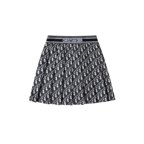 Dior Girls Monogram Jacquard Pleated Skirt Elastic Waist 